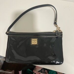 Dooney & Bourke Black Patent Leather Wristlet with Gold Accents